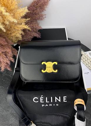 Celine black 23x16x7 женская сумка кожаная черная