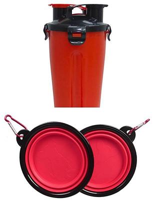 Шейкер спортивный shaker hydra cup 1200мл, 2 складных чаши для животных (красный,синий)