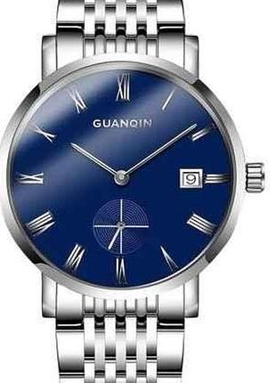 Чоловічий аналоговий автоматичний механічний наручний годинник guanqin gj16028 (металевий, синій)