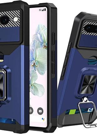 Чехол wallet case для google pixel 7 pro с крышкой для камеры и подставкой (синий)