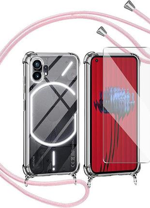 Чехол yjrop для nothing phone 1 со шейным шнурком, стилусом, защитным стеклом (прозрачный, розовый)
