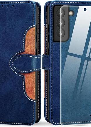 Чехол книга hohosb для samsung a13 5g с дополнительным стеклом для дисплея (синий)