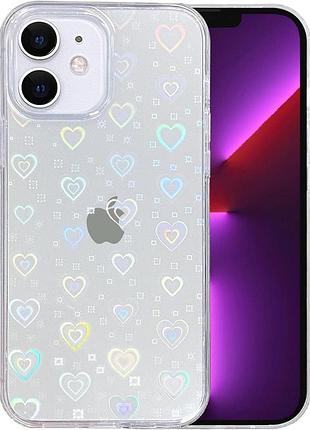 Кришталево прозорий чохол smobea для iphone 12, 12 pro (райдужне серце/прозорий)