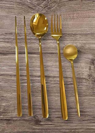 Золотой набор столовых приборов jashii из нержавеющей стали sus304 (5 единиц)