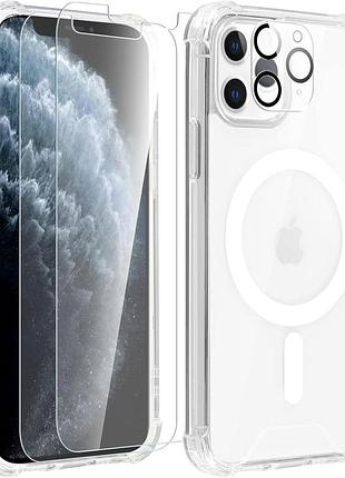 Магнитный чехол pnakqil для iphone 11 pro с 2 защитными стеклами и защитой камеры, прозрачный tpu, ударопрочны
