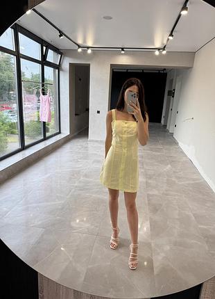 Неймовірна літня сукня з льону в ніжно жовтому кольорі