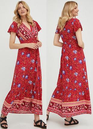 Платье вискозное на запах длинное макси красное из вискозы бохо кантри штапель