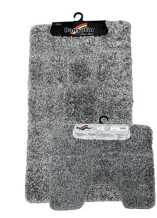 Набор ковриков с высоким ворсом серый 60х100 см + 50х60 см в ванную комнату shaggy banyolin квадраты sgp 02