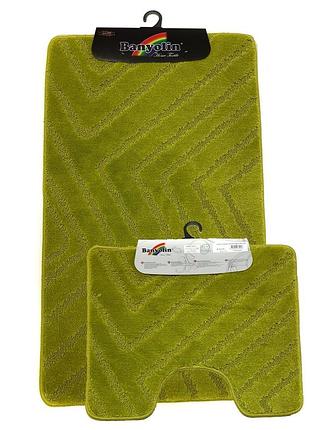 Набор ковриков зеленый 60х100 см + 50х60 см в ванную комнату banyolin silver green clt 201736