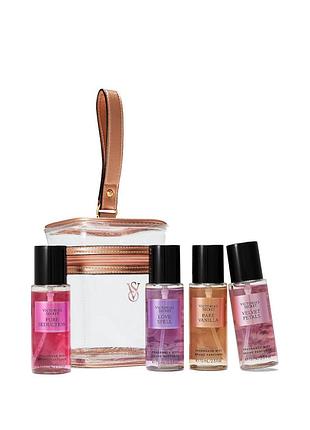 Набір з 4 спреів і косметичка victoria’s secret оригінал міст bare vanilla love spell velvet petals
