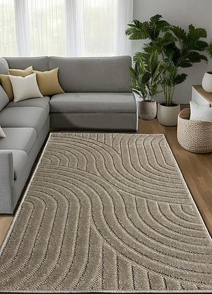 Ковер бежевый 2.0x4.0 м c низким рельефным ворсом oksi beige 38025/202