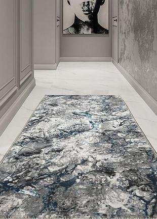 Ковер серый универсальный 1.6x2.3 м на резиновой основе soft gray+blue мрамор 1353-2