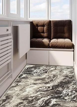 Килим бежевий універсальний 0.73 x 1.4 м на гумовій основі  soft beige мармур-хвиля 1352-1