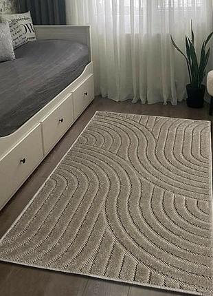 Ковер бежевый 1.0x2.0 м c низким рельефным ворсом oksi beige 38025/202