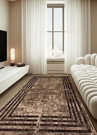 Ковер 1.0 х 2.0 м бежево-коричневый espresso vizon / beige рамка 08559a