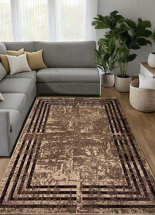 Ковер 3.0 х 4.0 м бежево-коричневый espresso vizon / beige рамка 08559a