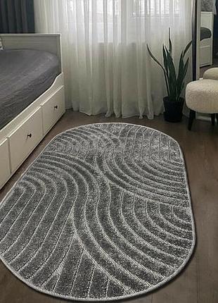 Ковер овальный серый 0.8x1.5 м c рельефным ворсом oksi gray 38025/608