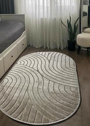 Ковер овальный бежевый 1.0x2.0 м c рельефным ворсом oksi beige 38025/202