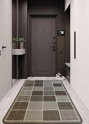 Ковер 67х120 см безворсовый прорезиненный,универсальный, для кухни, ванной,коридора клетка какао 19697/m91