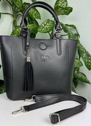 Качественная классическая женская сумка черная большая экокожа туречевица (1517)