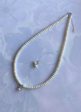 Трендове срібне кольє з перлів з підвісом «ранкова квітка» — 2