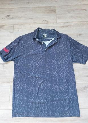 Футболка поло carl's golfland footjoy athletic fit сіра з малюнком  та бренд гудзиками l