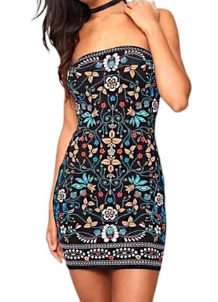 Платье мини женское платье короткое бохо с принтом сарафан m l 46 48 модное платье нарядная пляжная туника меди