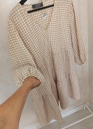 Новое платье 46-52 бежевое молочное в клетку летнее весеннее хлопковое сарафан платье брендовое фирменное