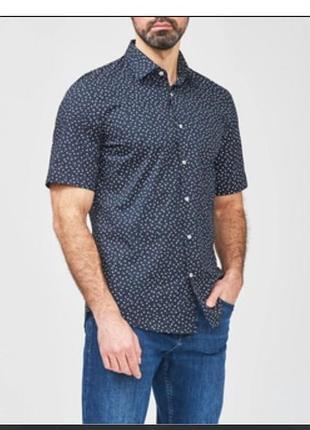 Рубашка тенниска темно-синяя тоненькая принтованая next p. xl