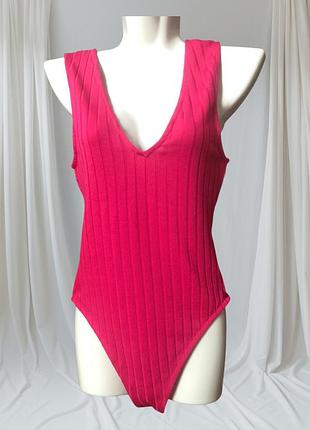 Нове рожеве віскозне боді в рубчик фуксія zara