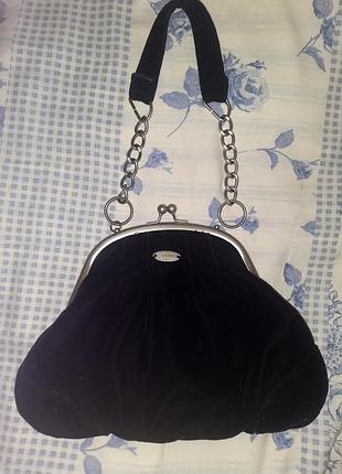 Винтажная вечерняя бархатная велюровая сумочка#черная бархат бархат стильная, «castro bag» сумка с фермуаром