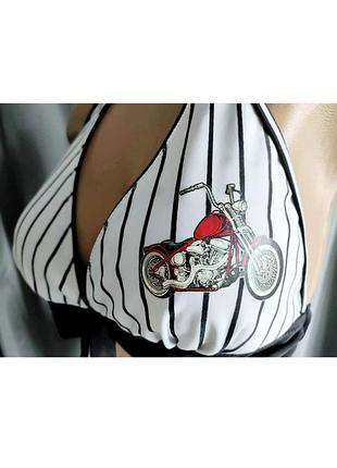 Купальник бікіні s-l смужка байк мотоцикл чорно-білий верх полоска черно-белый лиф