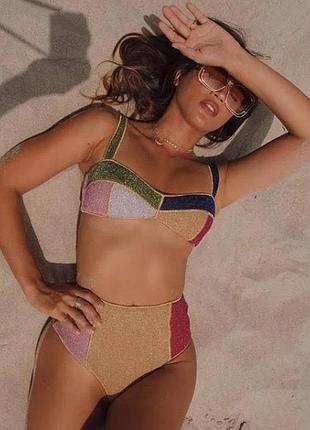 Купальник 🔥🔥🔥 бикини с высокой талией и мерцающими цветными блоками от cider