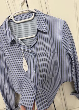 S-m нова італія сорочка рубашка укорочена голуба в смужку полоску брендова фірмова блузка