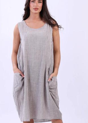 Бавовняна  вільна бохо сукня в смужку  великий розмір