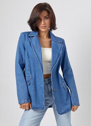 Женский джинсовый денимовый жакет пиджак голубой на пуговицах