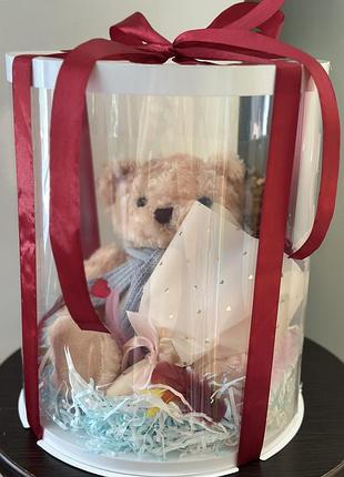 Подарок девочке-девушке мягкая игрушка с мыльными цветами в тубусе