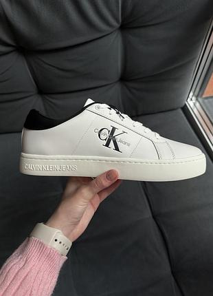 Calvin klein  базові білі кеди з чорними деталями.