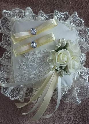 Весільна подушка для обручок "квадрат", айворі колір
