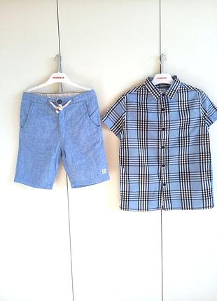 Набор костюм нарядный летний на выпускной для мальчика 7-8 лет шорты h&amp;m классические и рубашка голубая