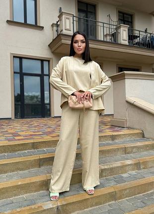 Лляний костюм трійка брюки, блузка і сорочка