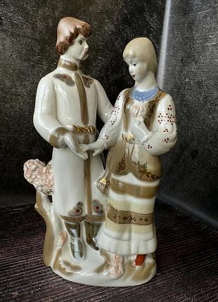 Влюбленная пара невеста полонский зхк винтажная фарфоровая статуэтка ссср 24см