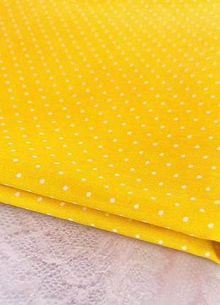 100% хлопковая ткань  желтая   в белый горох, (40×50 см)