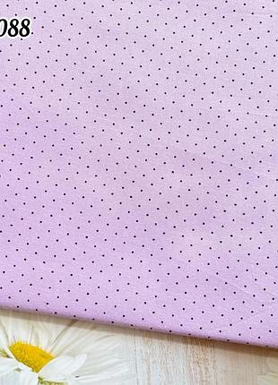 100% хлопковая ткань  лавандовая   в черный  горох, (40×50 см)