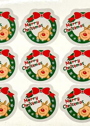 Наклейки новорічні 3,5 см | merry christmas   | наліпки на подарунки