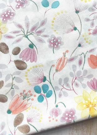 Хлопковая  белая ткань с цветочным принтом  , (40×50 см)