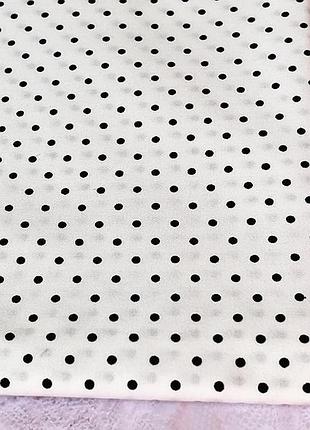 100% хлопковая ткань белая   в черный  горох, (40×50 см)