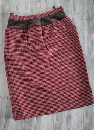 Юбка- карандаш миди бордовая, гусиная лапка, шерсть/ кашемир,винтаж 46 р