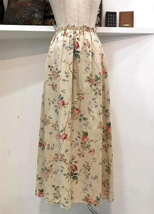 Спідниця вінтаж довга  бежева у квітковий принт