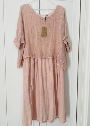 Сукня льон міді італія верх сіткою